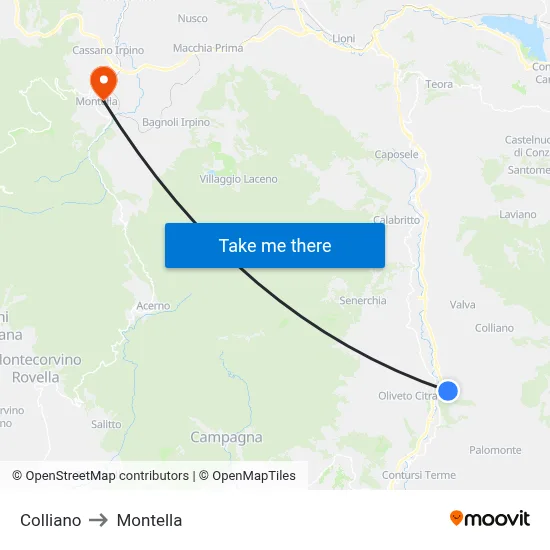 Colliano to Montella map