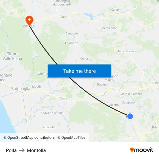 Polla to Montella map