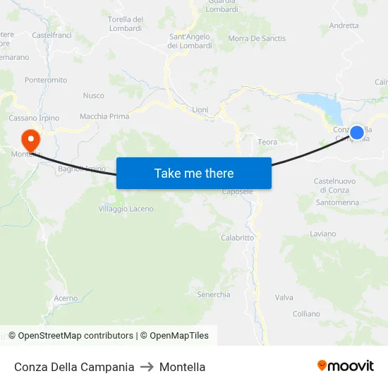Conza Della Campania to Montella map