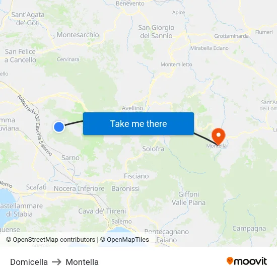 Domicella to Montella map