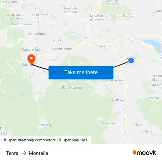 Teora to Montella map