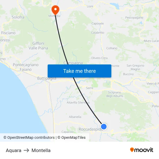 Aquara to Montella map