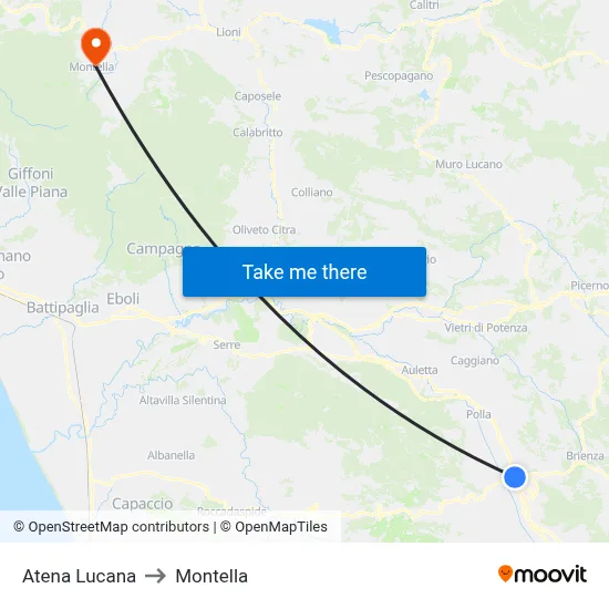 Atena Lucana to Montella map