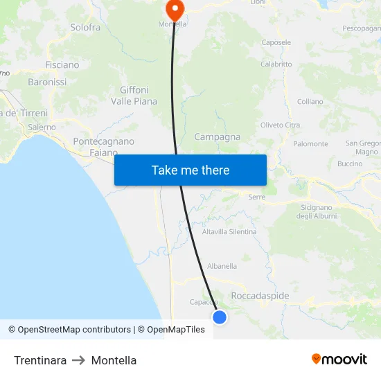 Trentinara to Montella map