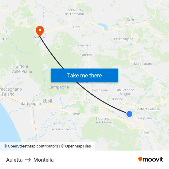 Auletta to Montella map