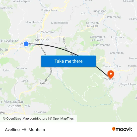 Avellino to Montella map