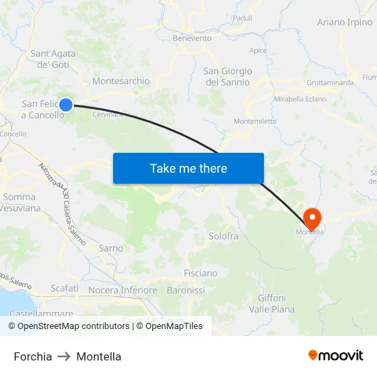 Forchia to Montella map