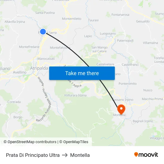 Prata Di Principato Ultra to Montella map