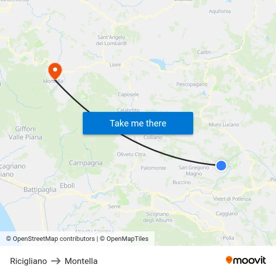 Ricigliano to Montella map