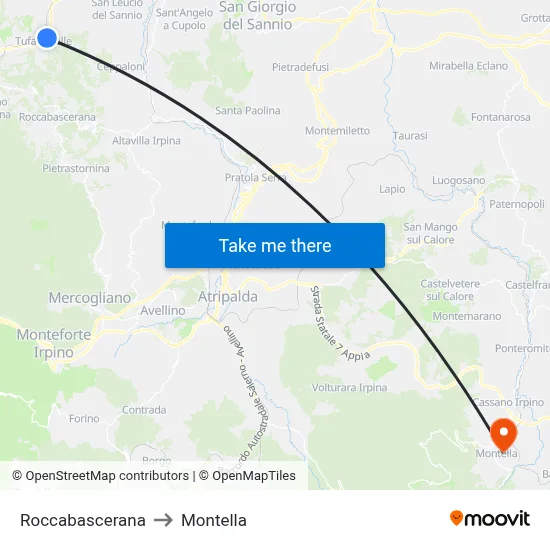 Roccabascerana to Montella map