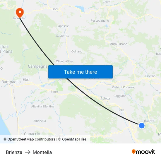 Brienza to Montella map