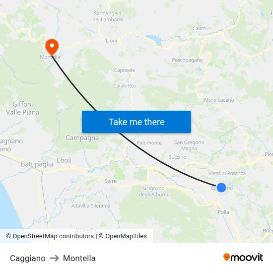 Caggiano to Montella map