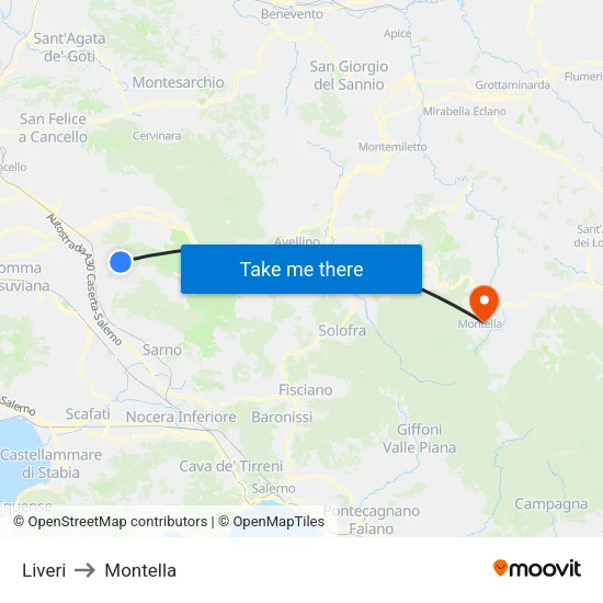 Liveri to Montella map