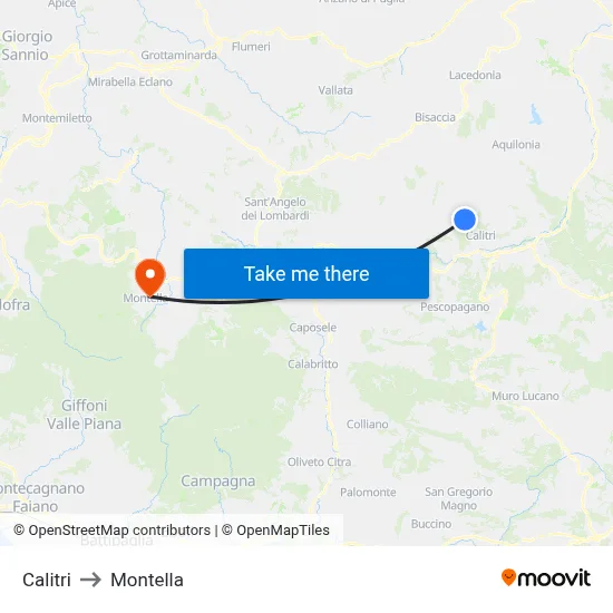 Calitri to Montella map