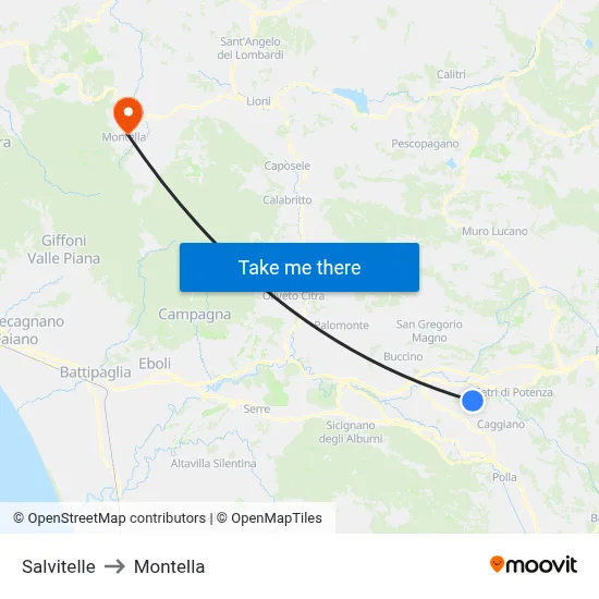 Salvitelle to Montella map