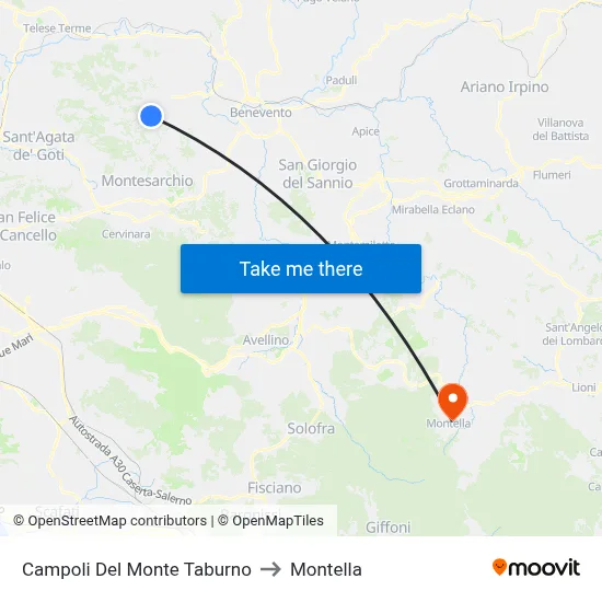Campoli Del Monte Taburno to Montella map