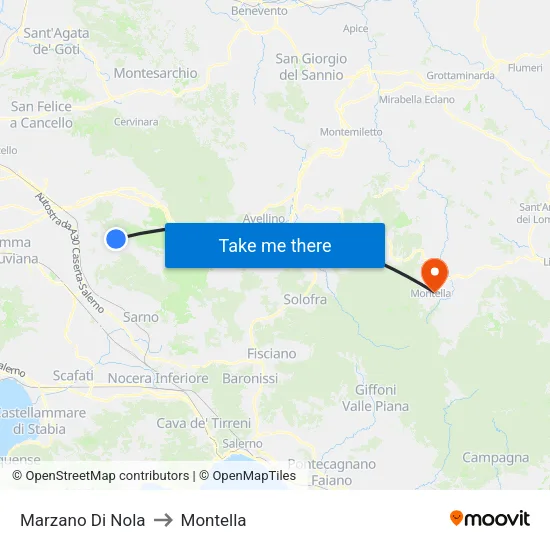 Marzano Di Nola to Montella map
