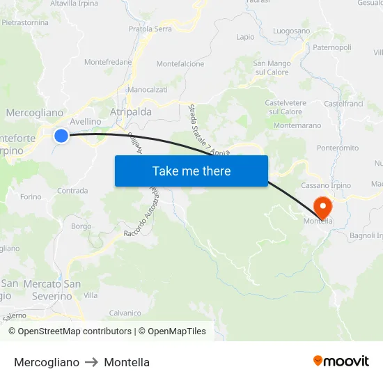 Mercogliano to Montella map