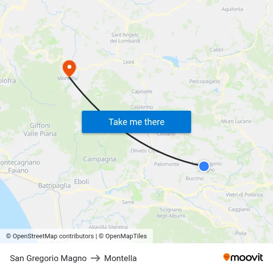 San Gregorio Magno to Montella map