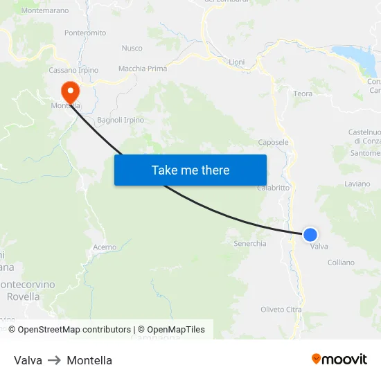 Valva to Montella map