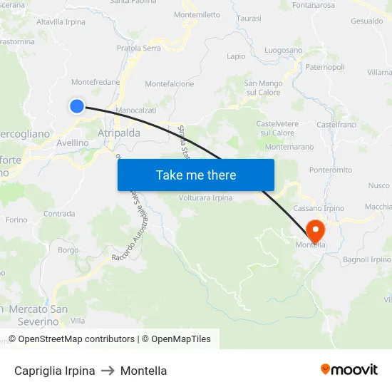Capriglia Irpina to Montella map
