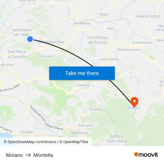 Moiano to Montella map