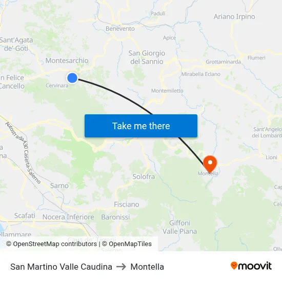 San Martino Valle Caudina to Montella map