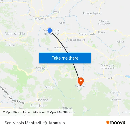 San Nicola Manfredi to Montella map