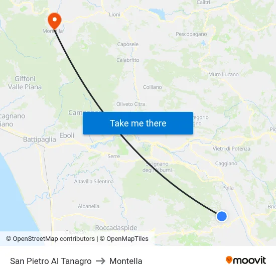 San Pietro Al Tanagro to Montella map