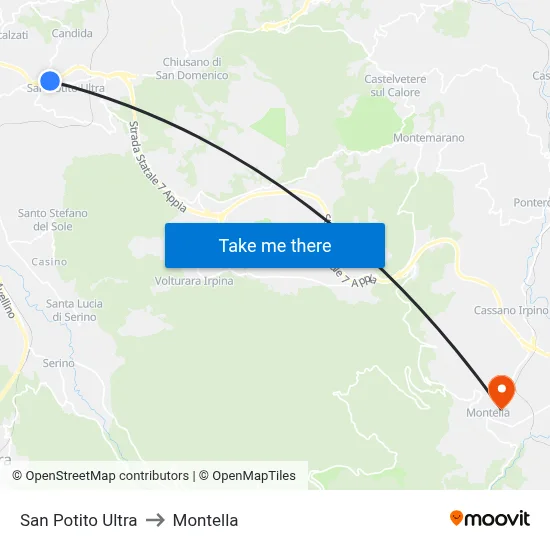 San Potito Ultra to Montella map