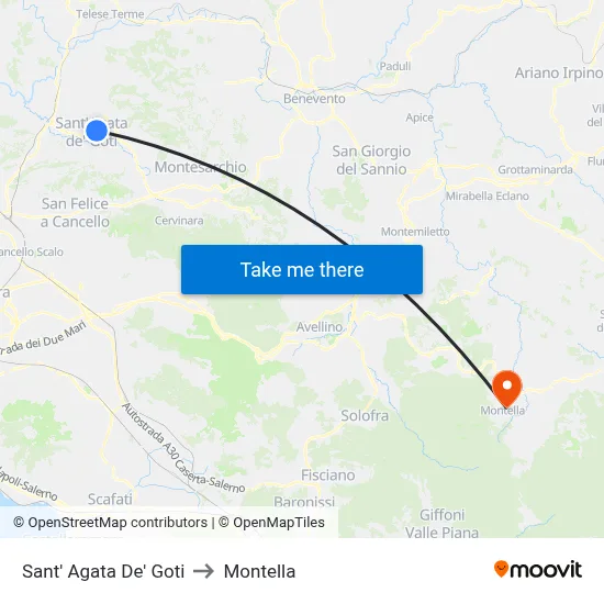 Sant'Agata de' Goti to Montella map