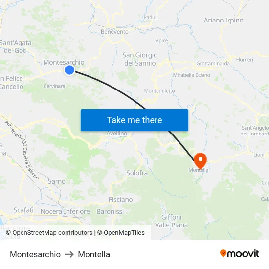Montesarchio to Montella map