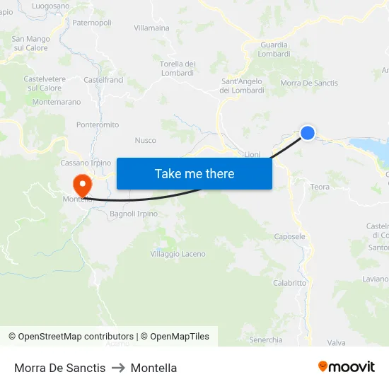 Morra De Sanctis to Montella map