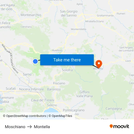 Moschiano to Montella map