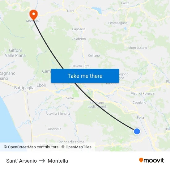 Sant'Arsenio to Montella map