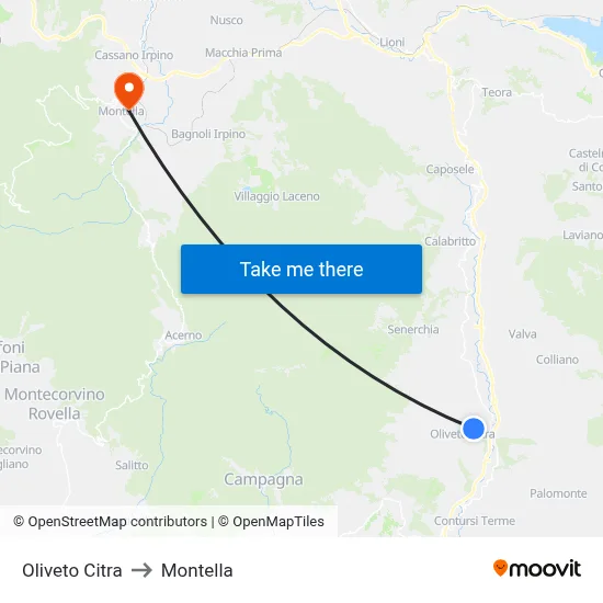 Oliveto Citra to Montella map