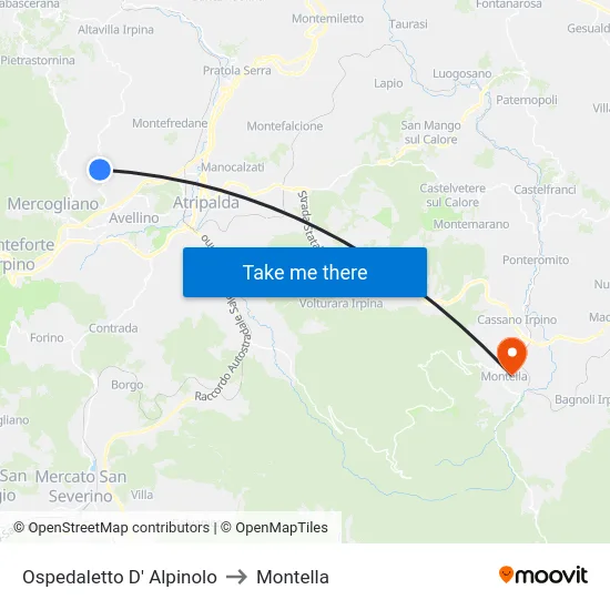 Ospedaletto D' Alpinolo to Montella map