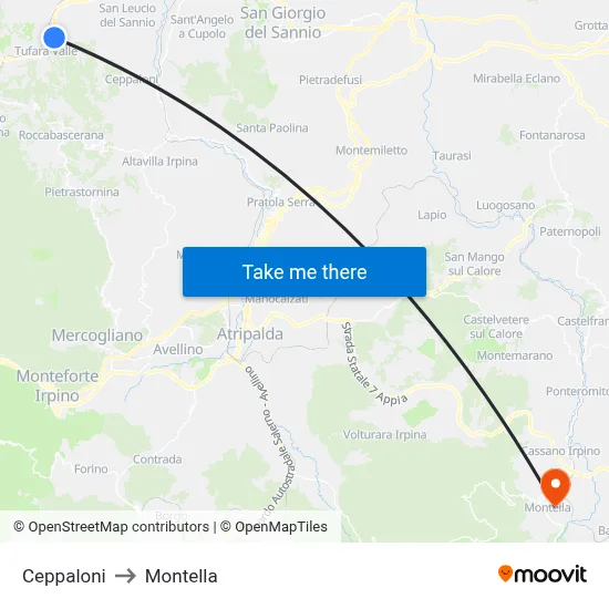 Ceppaloni to Montella map
