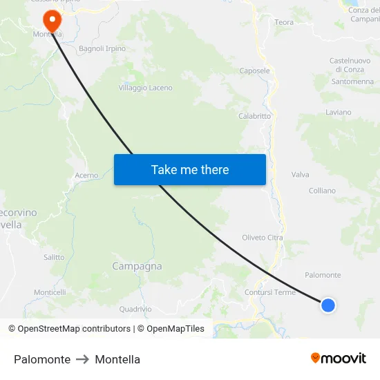 Palomonte to Montella map