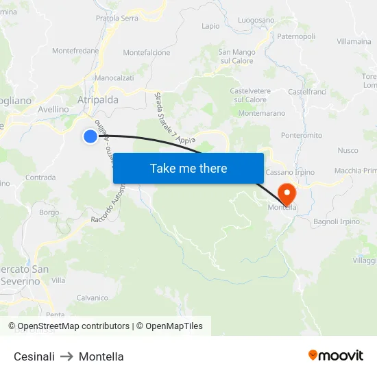 Cesinali to Montella map