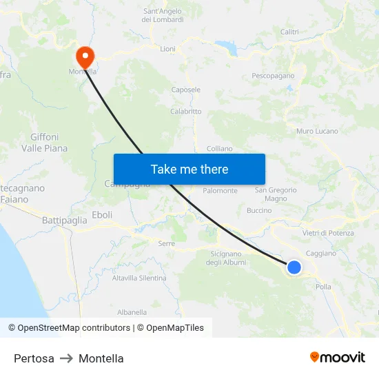 Pertosa to Montella map