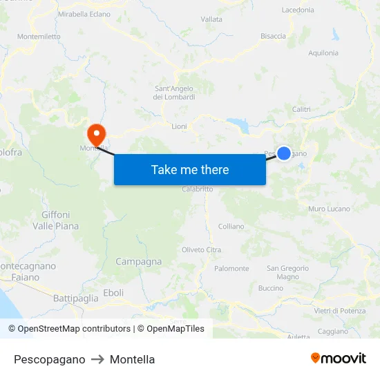Pescopagano to Montella map