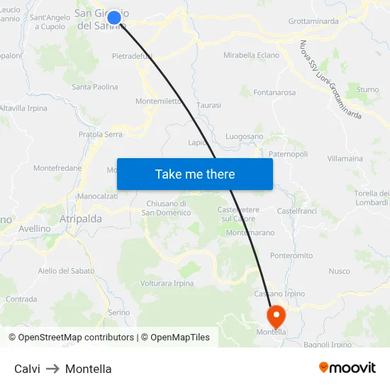 Calvi to Montella map