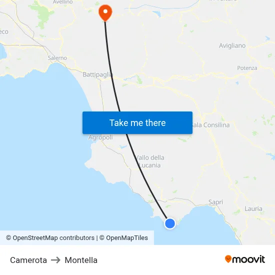 Camerota to Montella map
