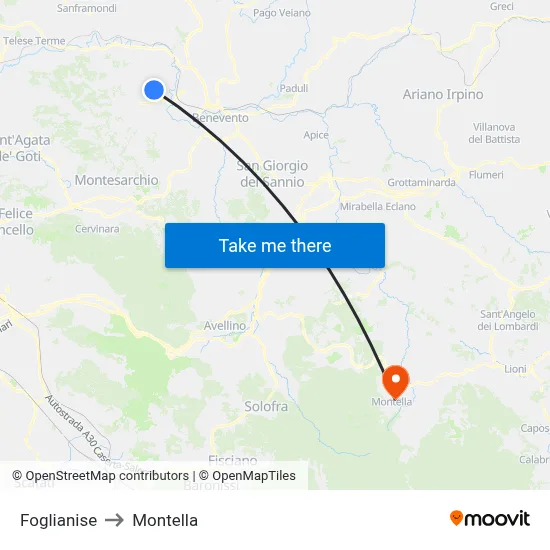 Foglianise to Montella map