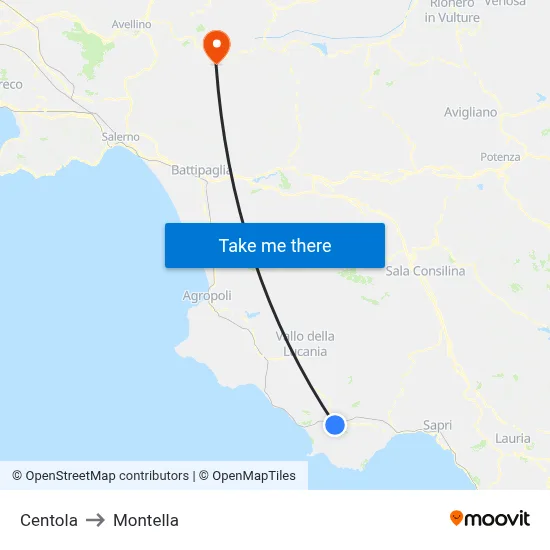 Centola to Montella map
