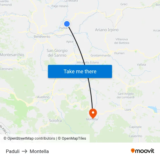 Paduli to Montella map