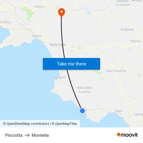 Pisciotta to Montella map
