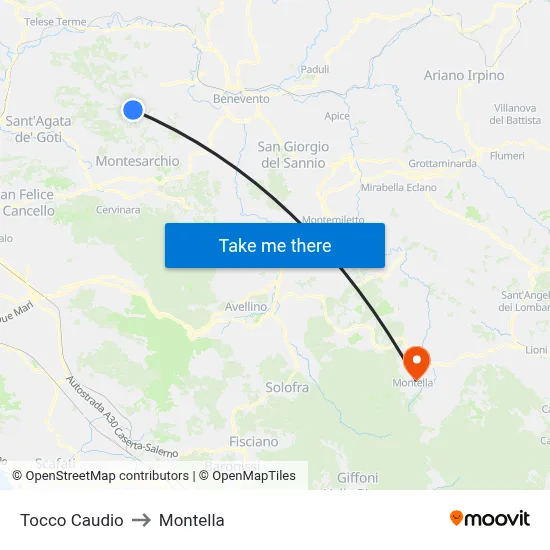 Tocco Caudio to Montella map
