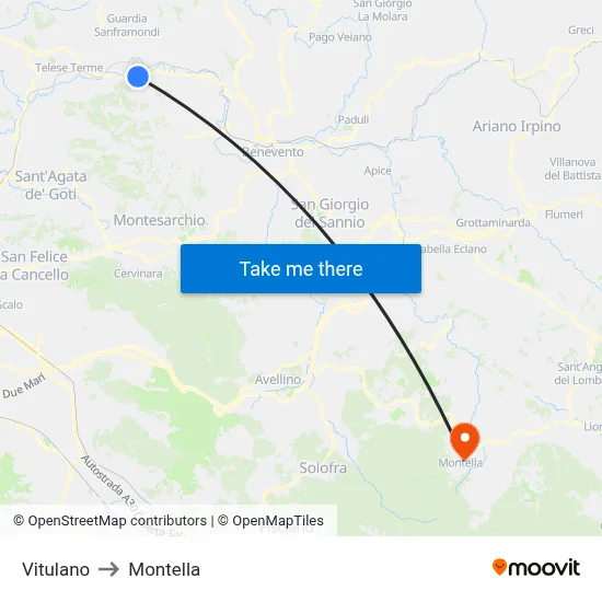 Vitulano to Montella map